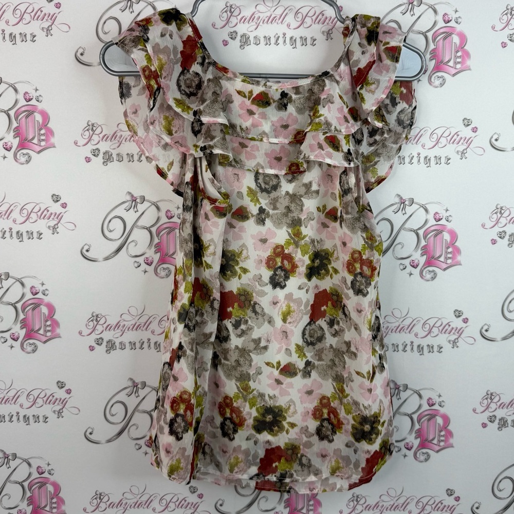 Reitmans tank top ruffle frilly Multicolor Floral Blouse with Ruffle Detail - Picture 2 of 12